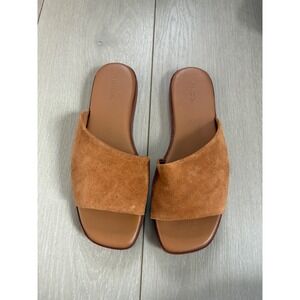 Vince Women Tan Suede Square Toe Slide Sandals Size 7.5